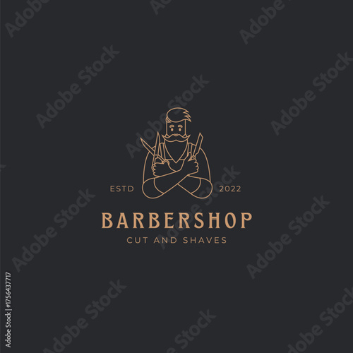 Unique barbershop logo design featuring crossed straight razors, perfect for modern barber shop branding and stylish grooming business concepts