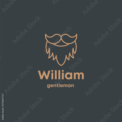 Modern logo design featuring a stylish beard and mustache for barbershop or men's brand, conveying sophistication and classic appeal with a gentleman theme