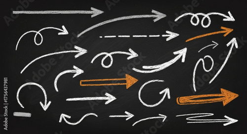 Chalkboard with hand drawn arrows pointing in different directions concept