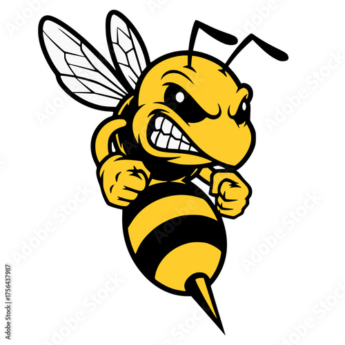 Angry Wasp Hornet Bee Mascot Vector Illustration, Insect, Stinger, Cartoon, Aggressive