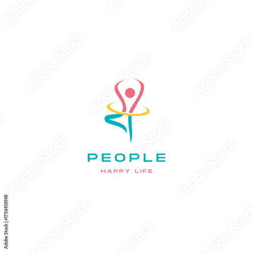 Vibrant logo design showcasing people and happy life with a clean modern style and bright colors for wellness brands and community organizations