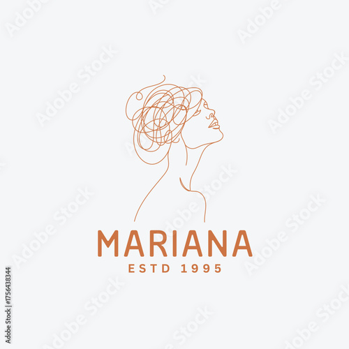 Elegant line art logo design for beauty, hair, and wellness brands featuring a woman's profile with flowing lines and a touch of modern sophistication