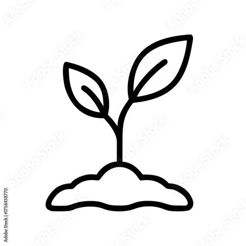 Illustration of a small plant growing from the ground, , symbolizing new beginnings, growth, and environmental awareness in a simple and clean design