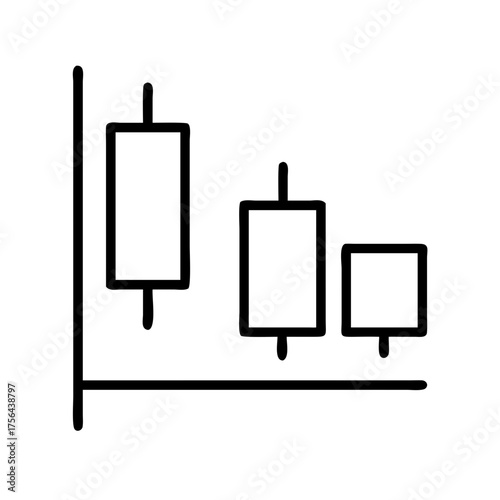 Vector art of candlestick chart showing a downward trend illustrates market decline, financial loss, or economic downturn with clear, minimalist design
