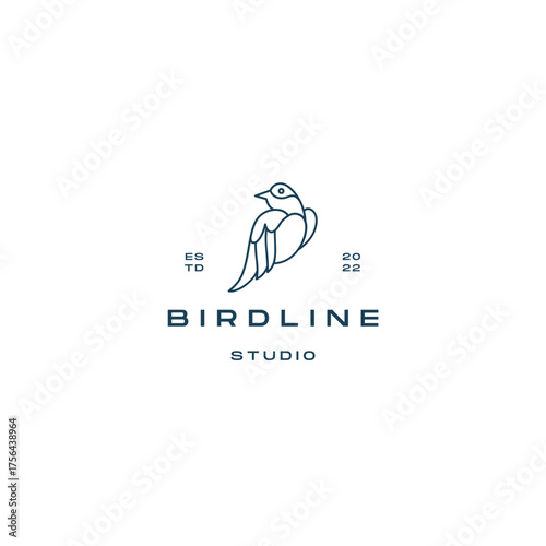 Elegant minimal line art logo of a bird for branding, established in 2022, ideal for creative studios seeking a modern, simple, and sophisticated design