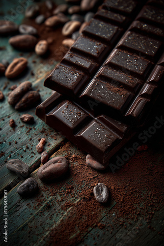 Dark Chocolate Bar on Rustic Surface