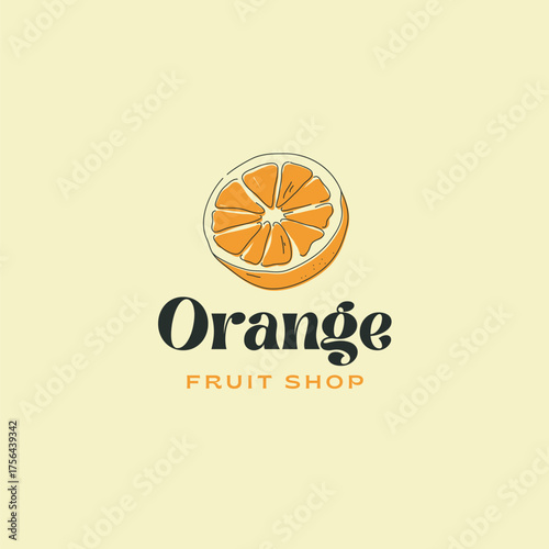 Fresh orange fruit shop logo, ideal branding for vibrant juice bar or healthy food store, modern and eye-catching design with cheerful vibes