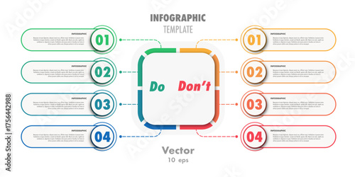 Do and dont infographic design template color trendy style for presentation, start up, logic analysis, presentation, business strategy vector 10 eps