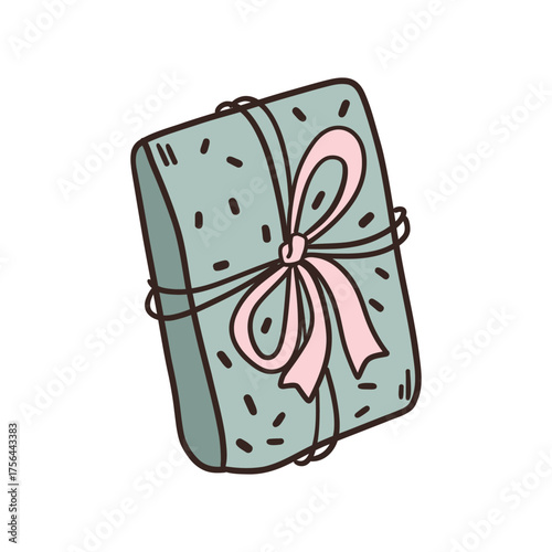 ute hand-drawn Christmas gift box with a bow in doodle style. Cozy festive illustration symbolizing warmth and joy. Perfect for holiday cards, packaging, and winter-themed designs.
