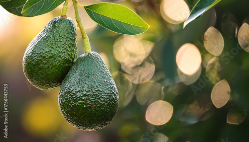 avocado on the tree with bokehs