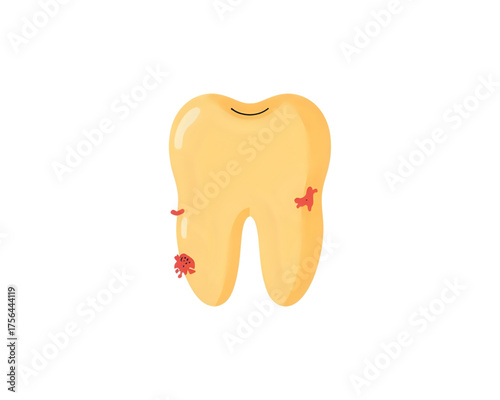 Vector illustration of a damaged tooth showing decay and red spots, highlighting common dental problems