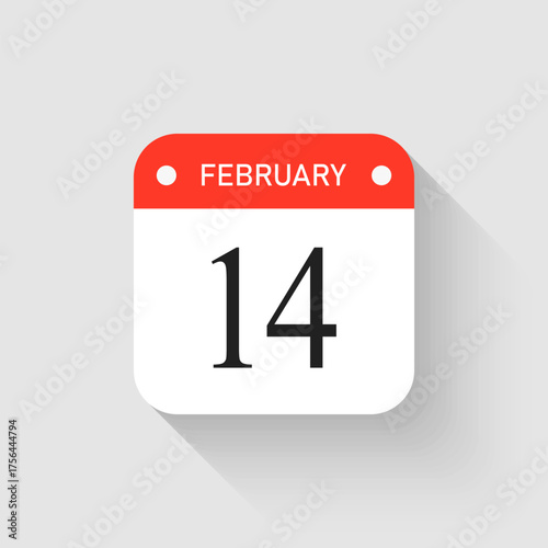 Vector icon page day calendar - 14 February month