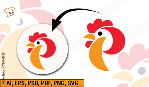 Rooster logo design, graphic illustration, vector art, poultry symbol, farm animal icon, chicken head emblem, farm fresh food branding, rural business identity, agricultural concept, natural product s