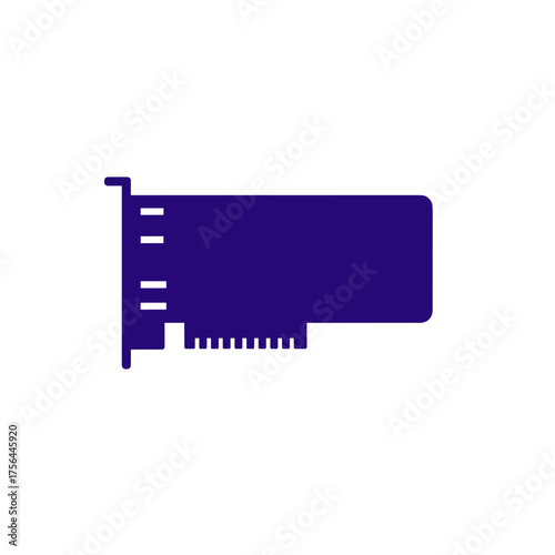 Computer technology element, video card in dark blue on transparent background