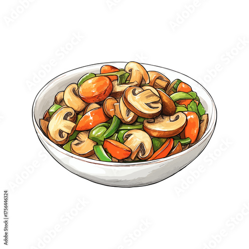 mushroom stir fry hand drawn illustration