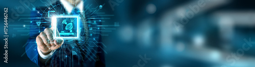 Photography Telecommunications technology and global data network connecting with 5G holographic interface accuracy solution for connectivity