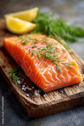 Fillet on Rustic Cutting Board with Dill Sprigs