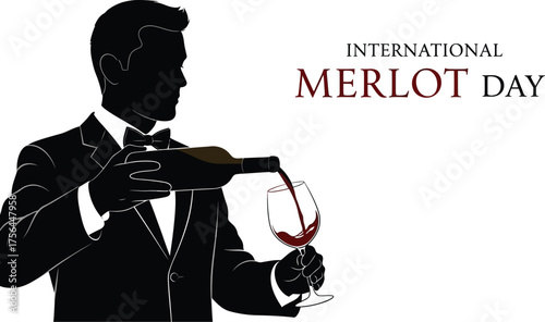 Silhouette of a sommelier pouring merlot into a glass to celebrate international merlot day