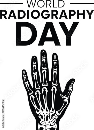 World radiography day banner with hand skeleton for healthcare awareness campaign