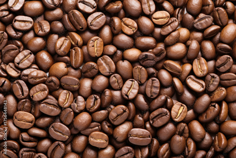Fototapeta premium A large number of roasted coffee beans texture background