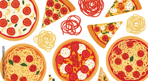 A delightful collection of delicious Italian food including pizza and pasta dishes.