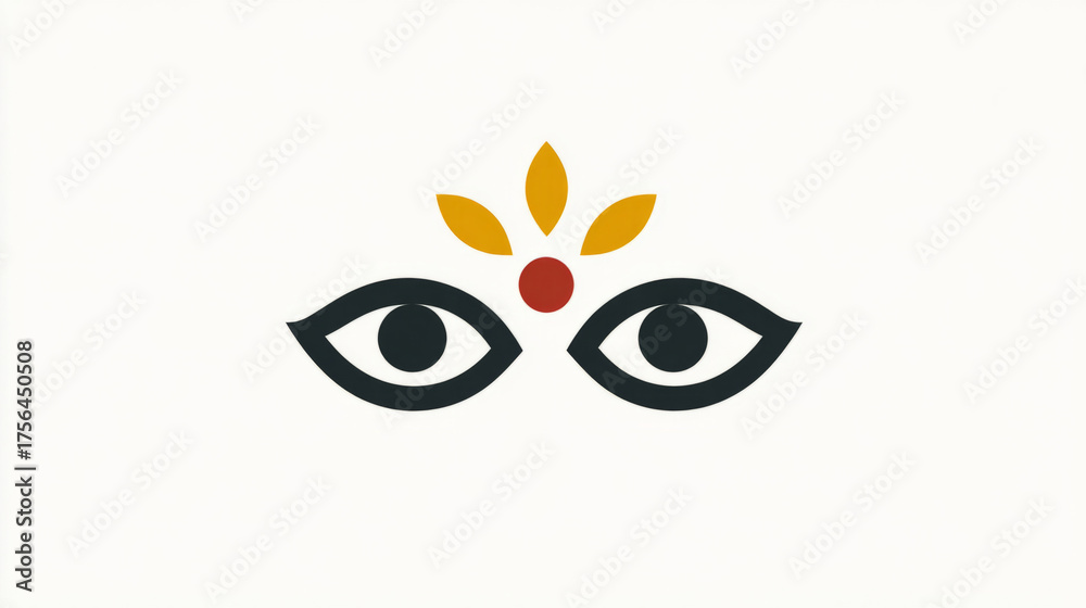 Fototapeta premium Buddhist wisdom eyes symbol with lotus petals and red dot