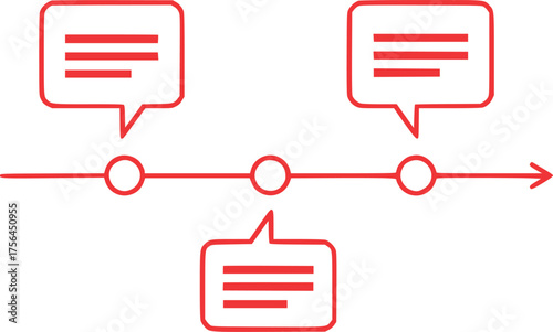 Horizontal Timeline Diagram with Three Stages Messaging Bubbles Process Flowchart Infographic
