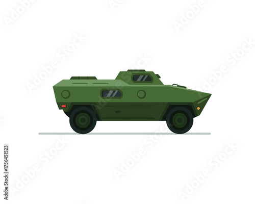 Green armored military vehicle on white background