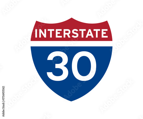 Interstate highway 30 road sign icon. Intrastate american road sign vector design and illustration.

