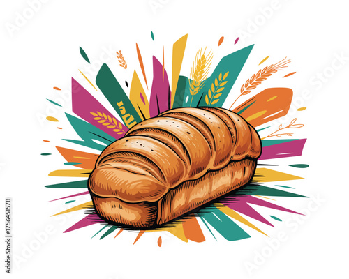 Artistic loaf of bread with vibrant abstract background