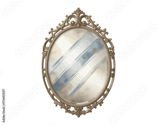 Antique oval mirror with ornate decorative gold frame