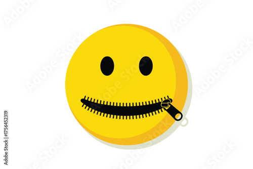 Yellow smiley face with a zipper for a mouth