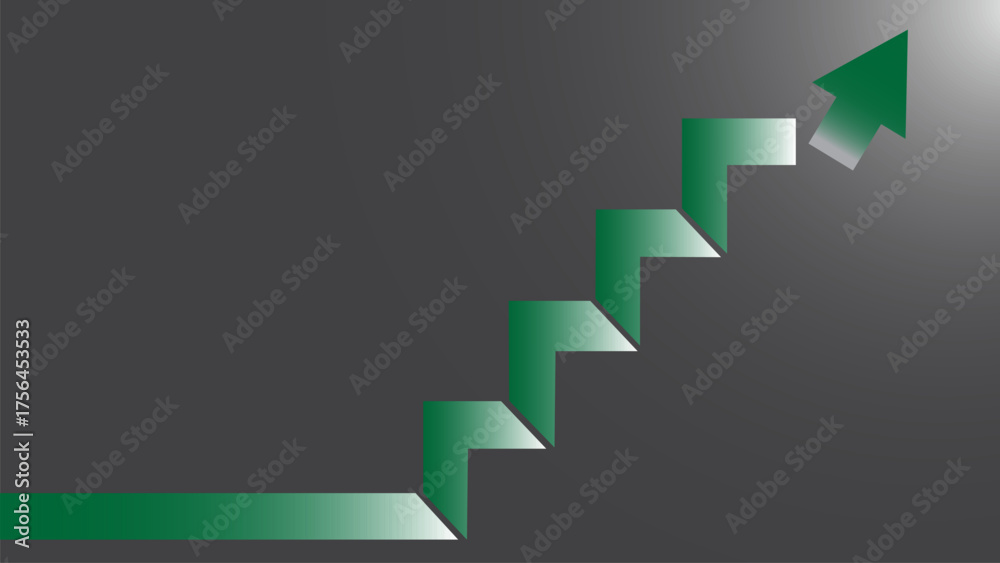 Fototapeta premium Illustration of economic growth is depicted by a green staircase ascending toward light, symbolizing progress and increased prosperity.