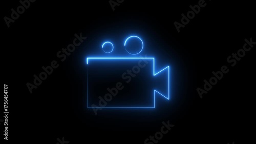 glowing neon camera icon isolated , recording, and film themes. Social media video camera icon for app. camera frame pictogram photograph animated.4K video animation.