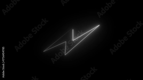 Glowing neon white charging icon Electric Teal Lightning Bolt with Whimsical Dimension and Glow Effect on a black background.4k video.