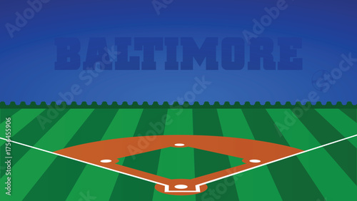 BALTIMORE Drawings Of City Names, USA Baseball green field, Vector Illustration Abstract Editable image, Social Media and web Post