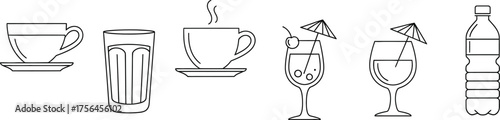 Collection of various drink icons, including tea, coffee, water, and cocktails