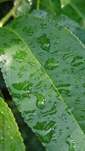 rain drops on a leaf. green leaves close up 