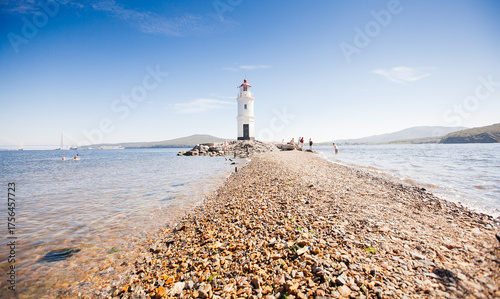 Lighthouse Tokarevskaya koshka with vane anemometer in Vladivostok