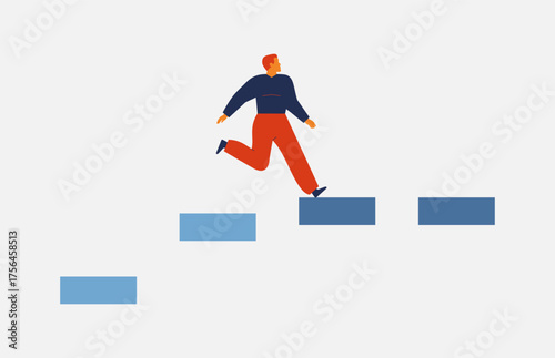 risk management concept. businessman running and jumping through obstacles for success. ambition of career, courage in making decisions, way to goal. vector illustration