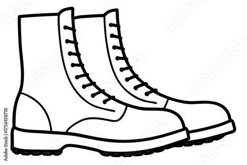 Combat Boot line art vector, Soldier Army Combat Boots icon
