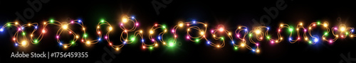 Realistic multicolored lamp Christmas lights isolated on black. Glowing led neon lamps for Xmas and New year cards, banners, posters etc. Garlands design elements and decorations. Vector illustration