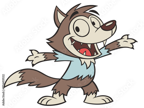 adorable friendly cartoon werewolf character isolated on white background.