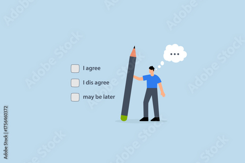 Consent document to choose, entrepreneur grasping pencil chooses to consent to inquiry