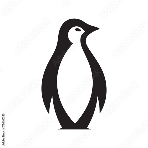 Minimalist black penguin silhouette on white background