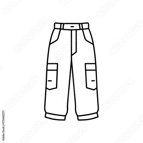 Outline of cargo pants design on transparent background