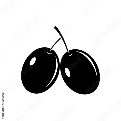 Glossy black olive pair vector illustration for food and culinary designs