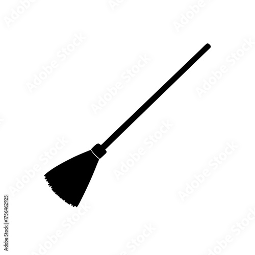 Bright blue broom with black handle vector illustration cleanliness tool icon