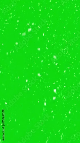 Wind-Blown Snow Particles with isolated falling on green screen distortion, overlay, glitch, static noise, scan lines black background, 4k animated video loop