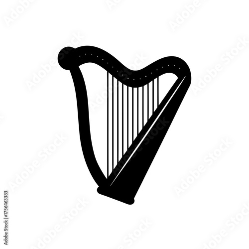 Elegant golden harp musical instrument vector illustration isolated on a clean background